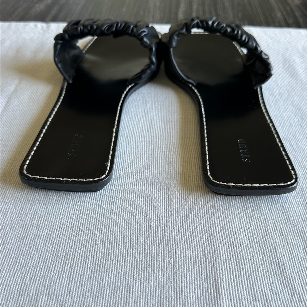 STAUD Black Nina Ruched Slide Slip On Leather Sandal Made in Portugal, Size 9 - Picture 5 of 14